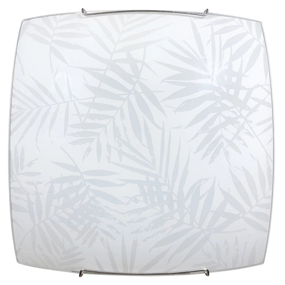 Plafoniera 2xE27 Ganci Cromo Vetro Lastra Bianco Decorato Foglie E-Energy Vanessa