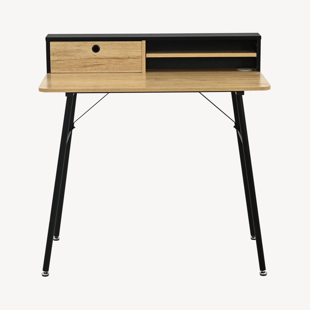 Scrivania Var con 2 Scomparti e Cassetto 93 x 90 x 50 cm - Nero / Effetto Rovere [en.casa]