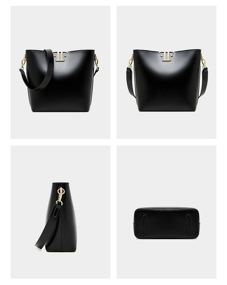 Borsa a tracolla da donna in vera pelle nera