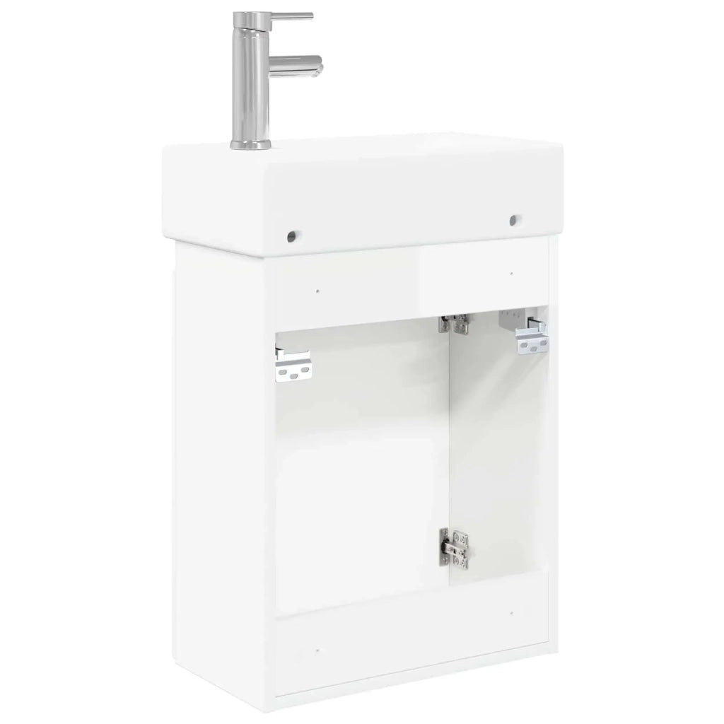 Mobile bagno con rubinetto Bianco Lucido 45,5 x 22,5 x 84 cm