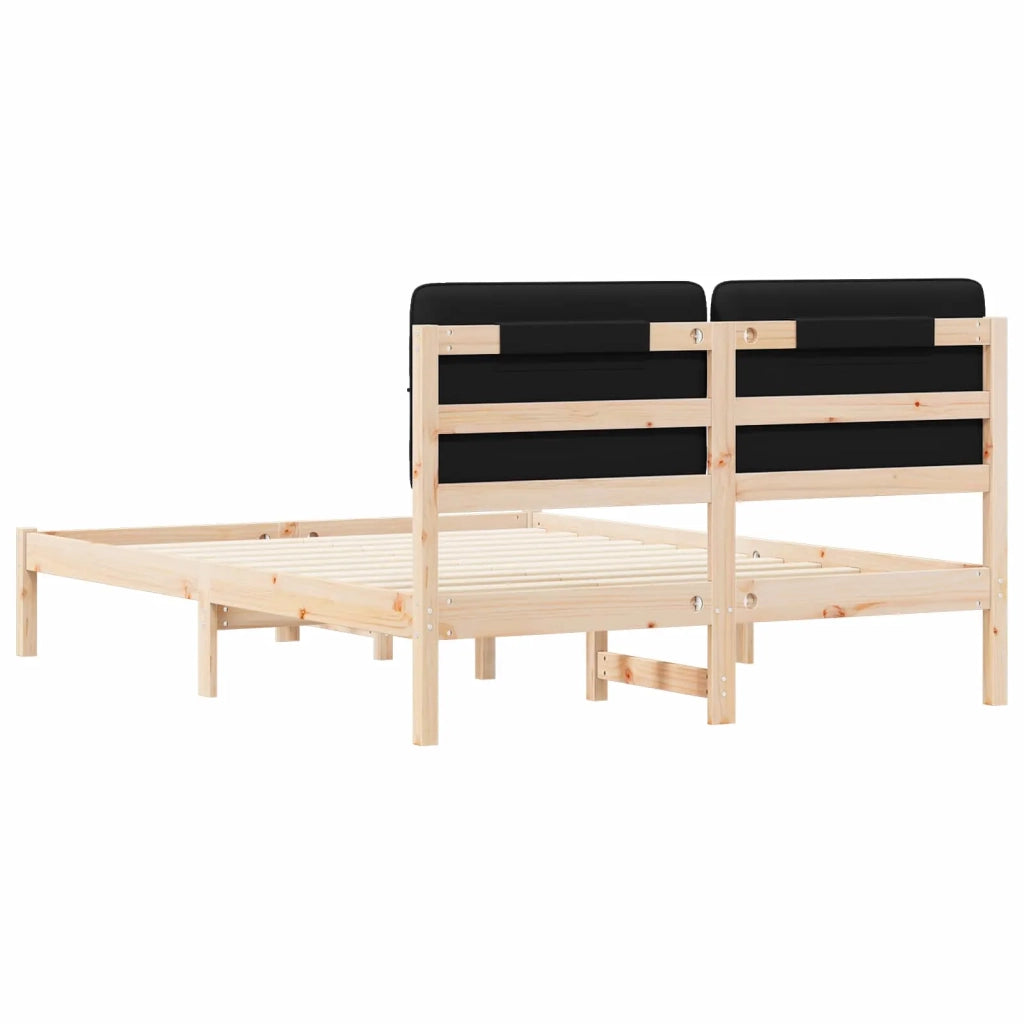 Letto con Testiera Rivestita Nero 140 x 200 cm Pino massello