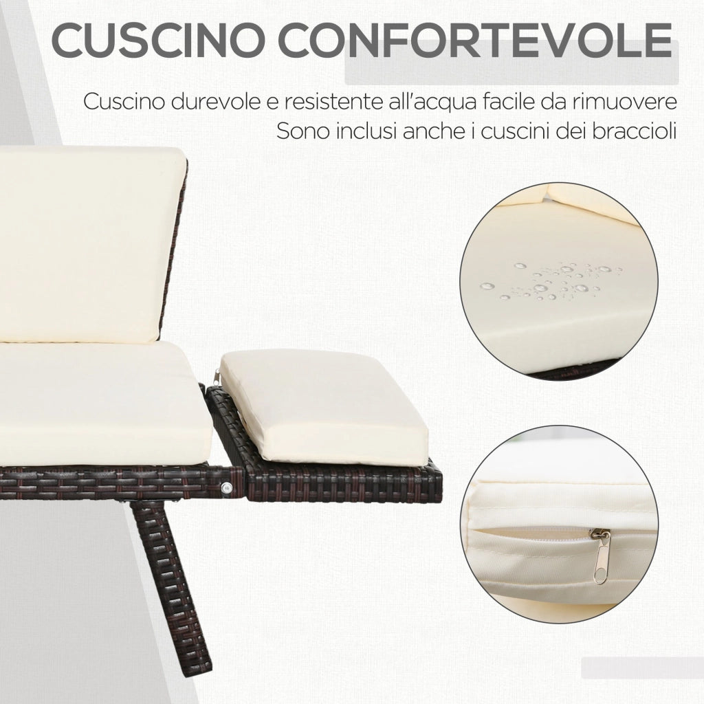 Divano da Giardino 2 Posti Trasformabile in Lettino in Rattan Sintetico Bianco 129x66x79 cm