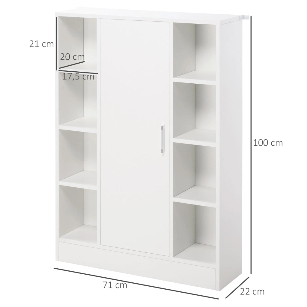 Armadietto da Bagno in Legno con 8 Ripiani e 1 Anta ¨C zephmum ¨C Bianco 71x22x100 cm