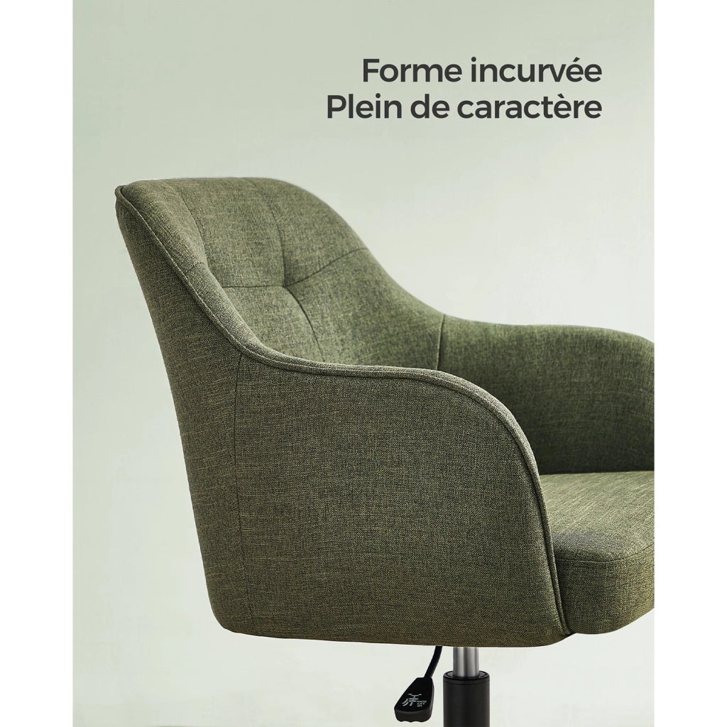Sedia da ufficio sedia girevole seduta comoda ed ergonomica altezza regolabile portata 120 kg struttura in acciaio tessuto effetto lino verde 12_0005882