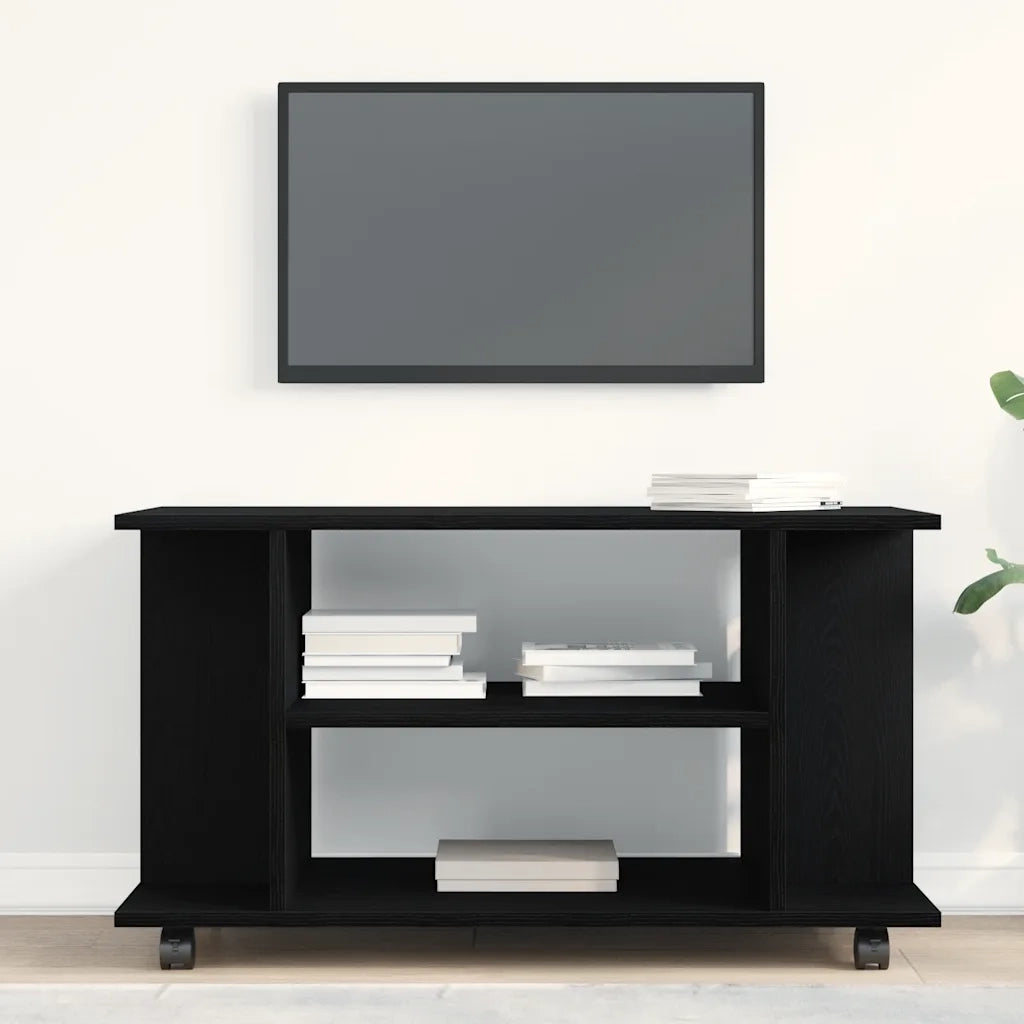 Mobile TV Ruote-Credenza per TV-Console TV Rovere Nero 80x40x45cm Legno Multistrato