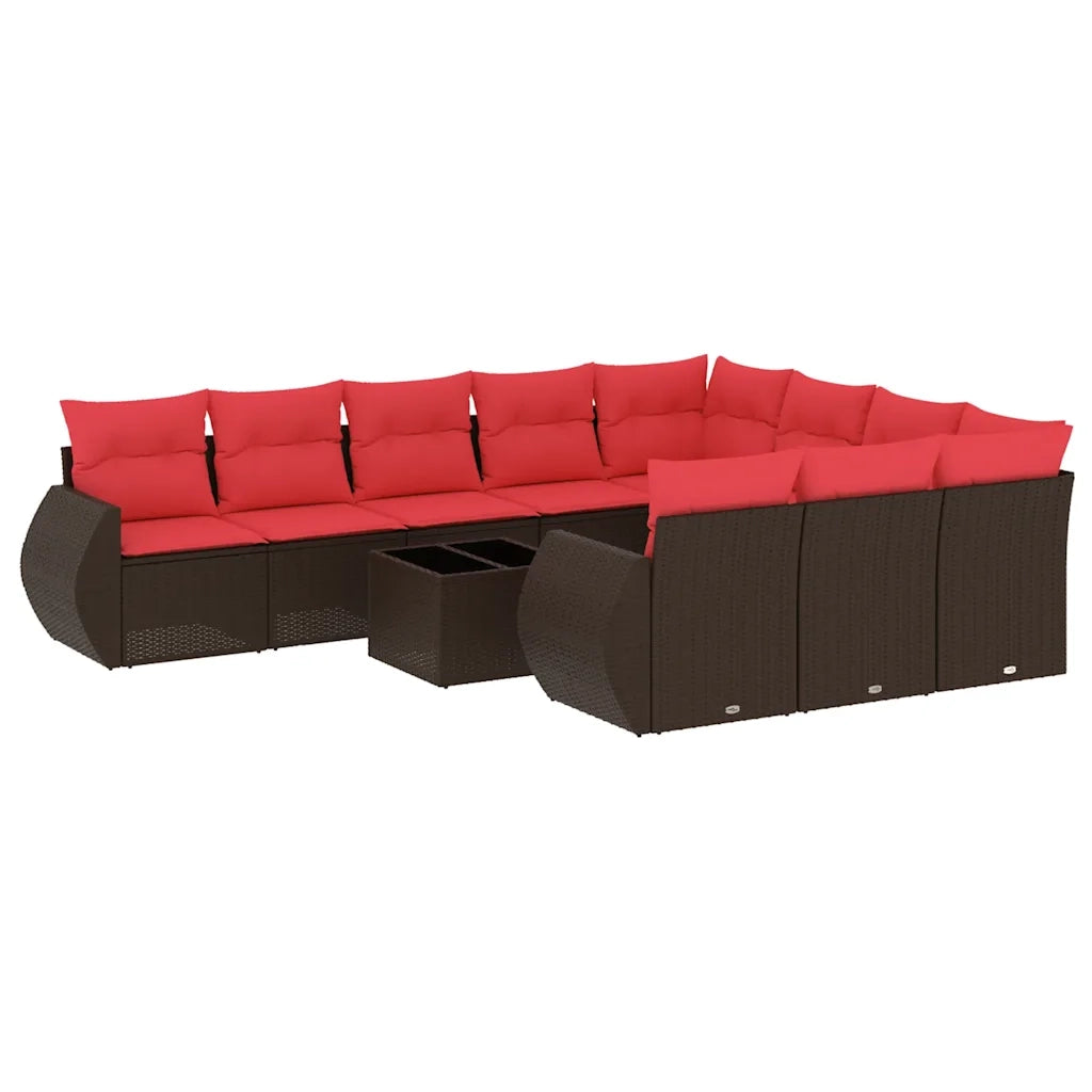 Set Divani da Giardino 11 pz con Cuscini Marrone in Polyrattan 3221903