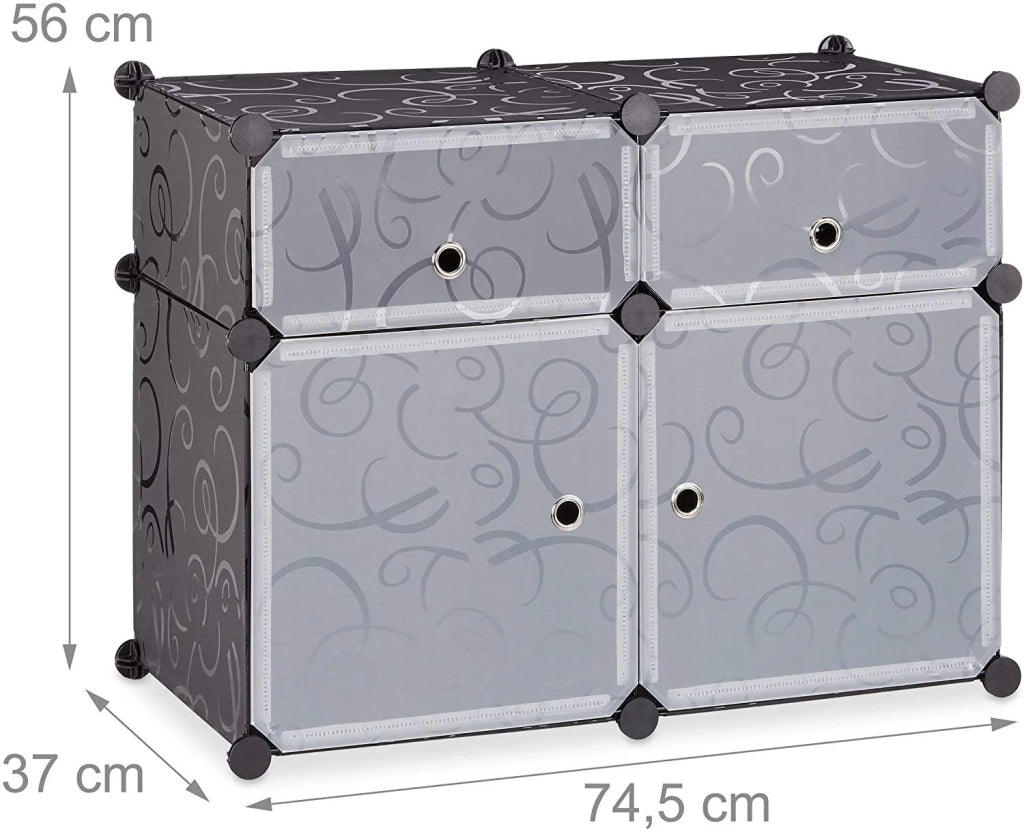 Scarpiera/armadietto/contenitore in plastica modulare a 4 scomparti nero 13_0001012_3