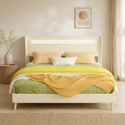 DESMIU Lit simple 160 × 200 cm con LED regolabile e schienale regolabile, senza materasso, in tessuto, beige
