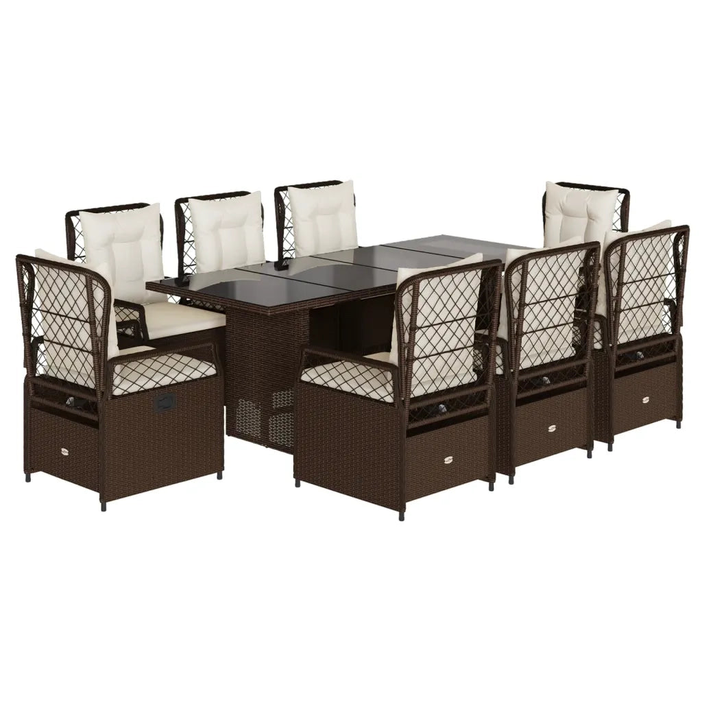 Set da Pranzo da Giardino 9pz con Cuscini Marrone in Polyrattan 3262927
