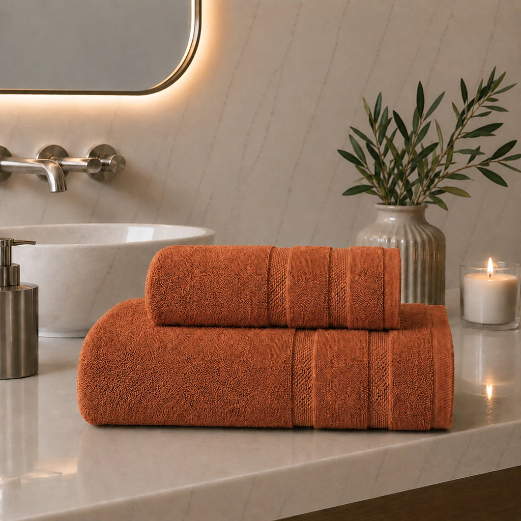 Saleneba, Telo Bagno set di 2 Asciugamano Viso 60x110 cm Asciugamano Ospite 40x60 cm, Arancione