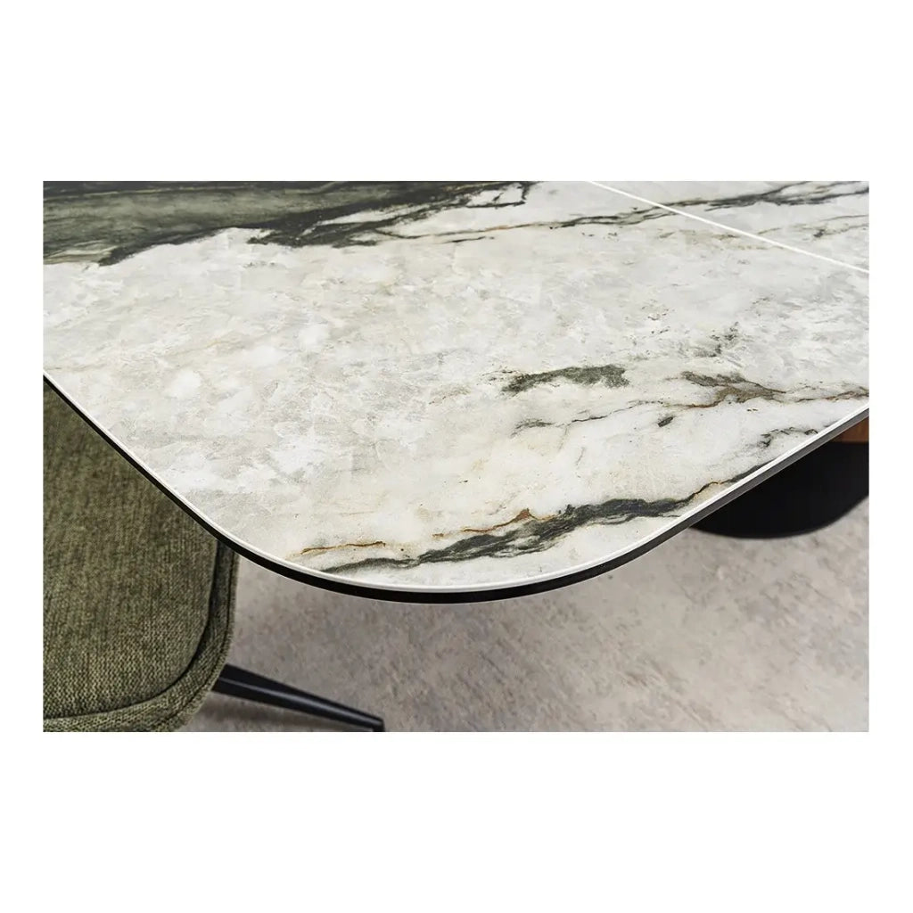 Tavolo da pranzo VORTEX – Estensibile da 180 a 260 cm – Piano in ceramica effetto marmo grigio – Gambe in metallo – Stile moderno