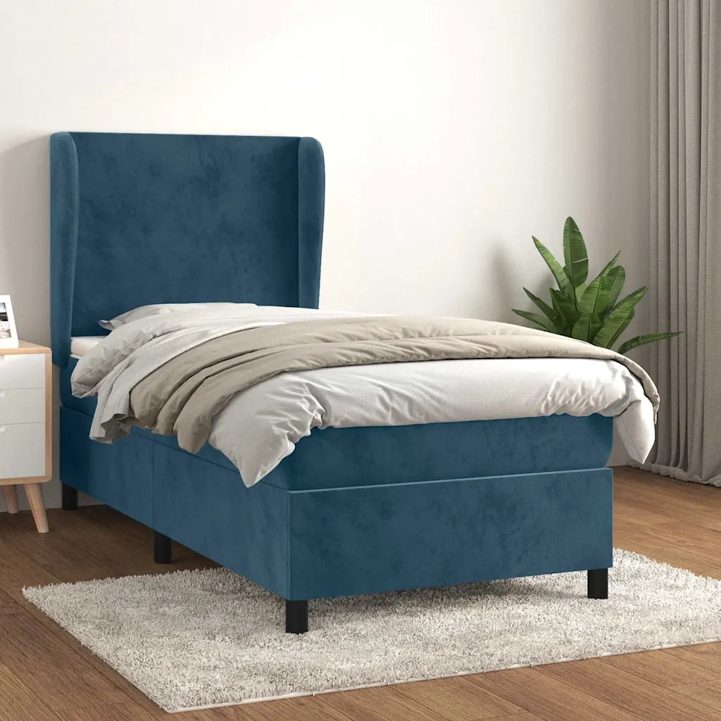 Giroletto a Molle con Materasso-Struttura Letto Blu Scuro 90x200 cm in Velluto 263729