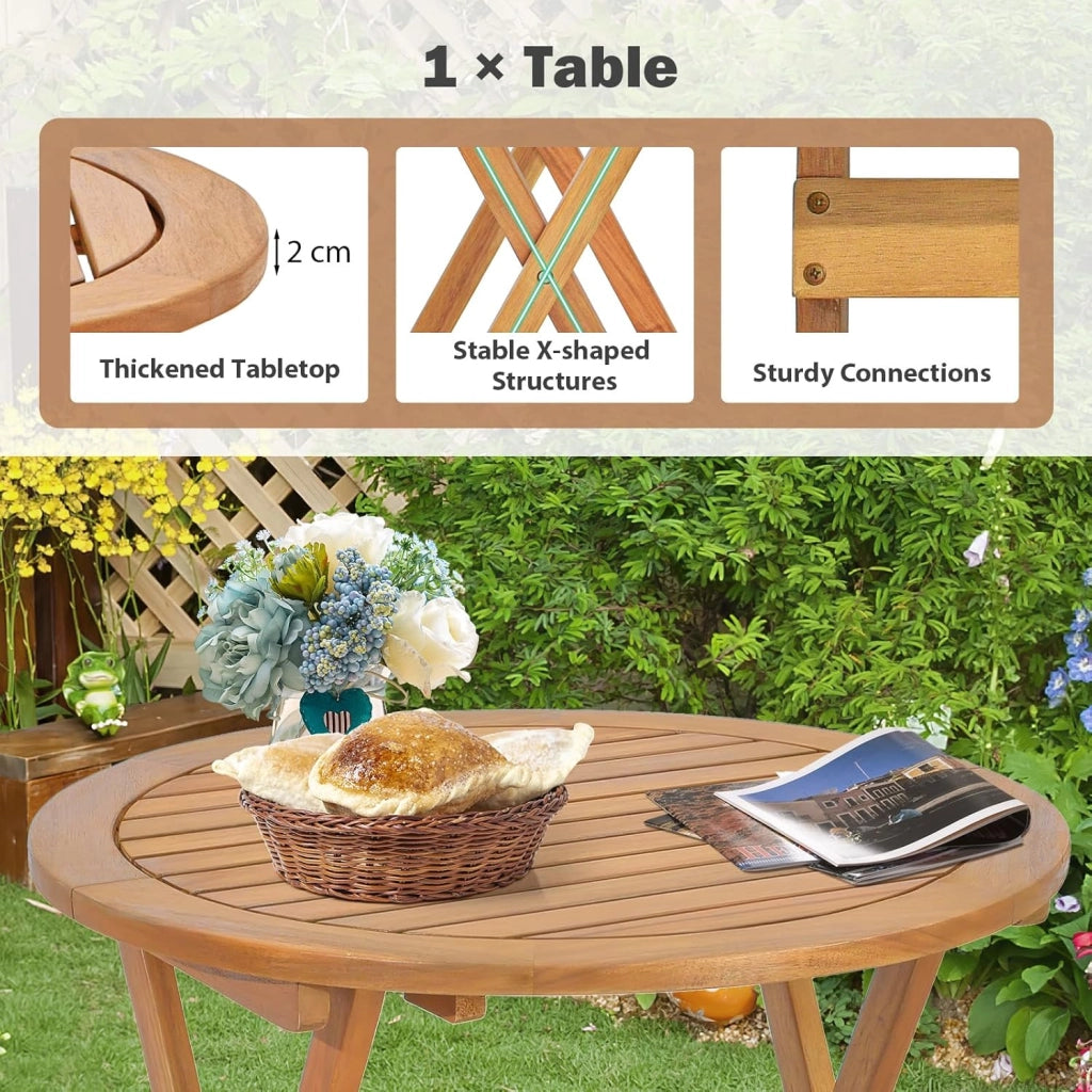 Set da Bistrò Pieghevole, Set da 3 Pezzi in Legno di Acacia, Tavolo Portato 40 kg, Sedie Portato 160 kg, Set Terrazza, Set Tavolo e Sedie da Giardino, Set da Esterno per Balcone, Naturale