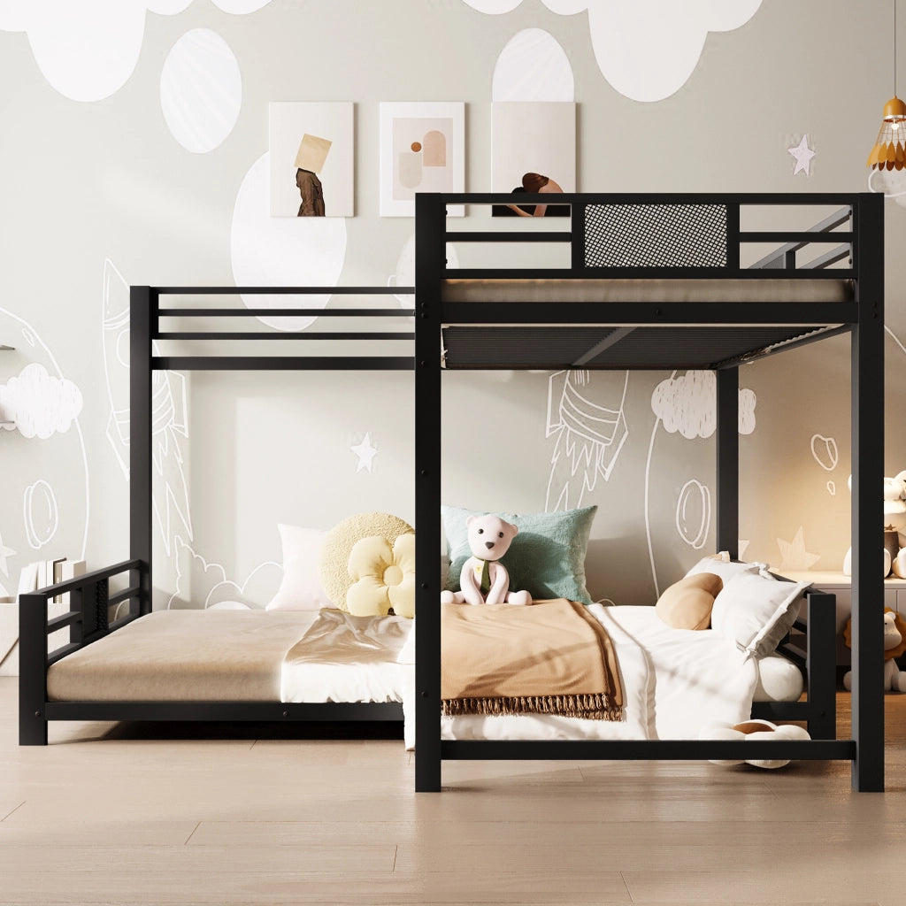 Letto a Castello 90x200 e 140x200. con Sponde di Protezione in Metallo Nero