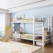 Letto a soppalco per bambini in metallo con scivolo, scala contenitore e ripiani integrati, 90x200 cm, bianco