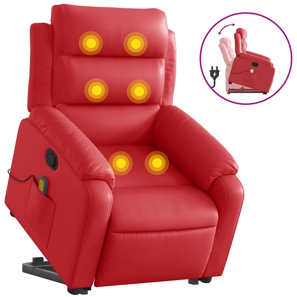Poltrona Alzapersona Reclinabile Massaggio Rosso in Similpelle 3205054