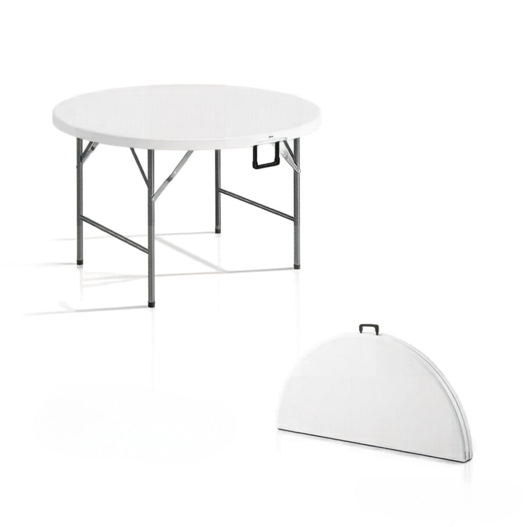 TAVOLO ROTONDO PIEGHEVOLE Ø122 CM HDPE ACCIAIO GRIGIO/BIANCO
