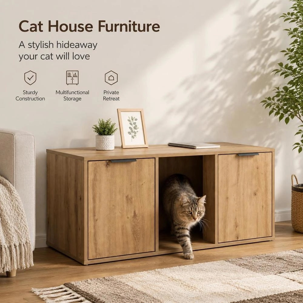 Mobile Per Gatti Rovere Artigianale 100 X 49 X 45 Cm