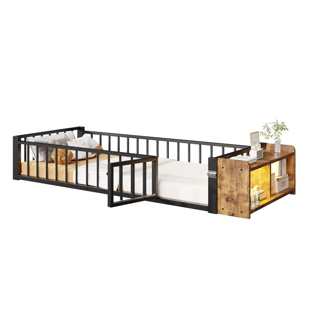 Letto per bambini 90x200 cm in metallo con barriera di sicurezza e LED