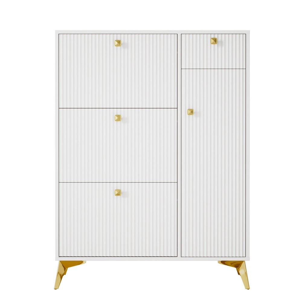 Scarpiera con Ante, Cassetto e Ripiani ¨C MINIMAL ¨C Bianco, 90x121x25 cm