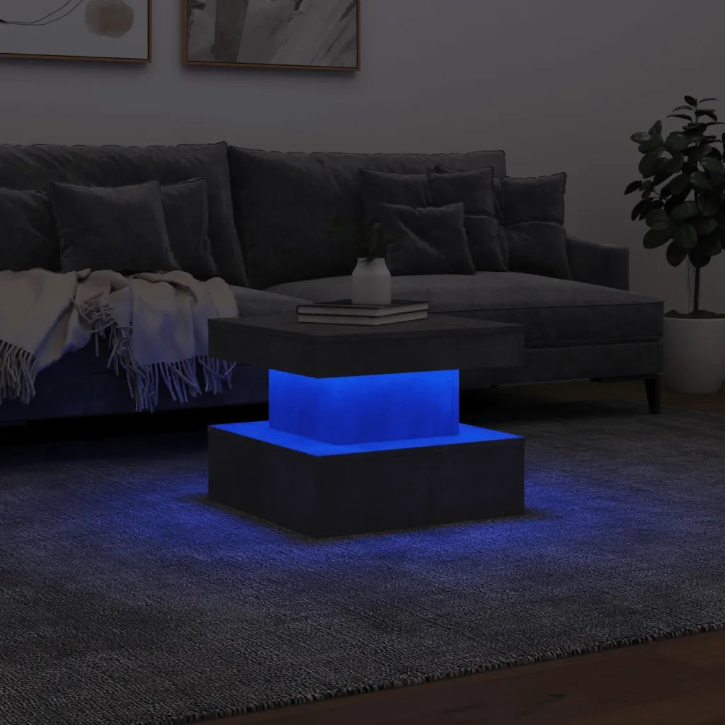 Tavolino da Salotto con Luci LED-Tavolino da soggiorno Grigio Cemento 50x50x40 cm 561502