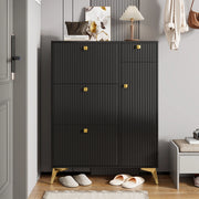 Scarpiera con 3 ante a ribalta 1 cassetto e 1 anta, superficie ondulata, maniglie in metallo, per ingresso, nero, 90 × 25 × 121 cm