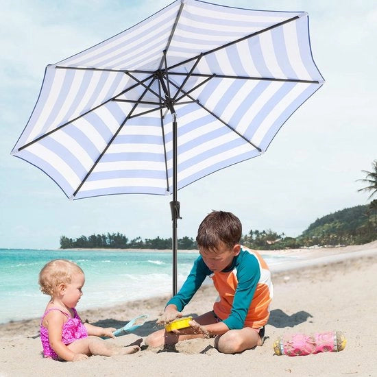 Parasole Ø 265 cm zonnetto 8 ribbie UV protezione UPF 50+ manubrio pieghevole maniglia blu-bianco a strisce