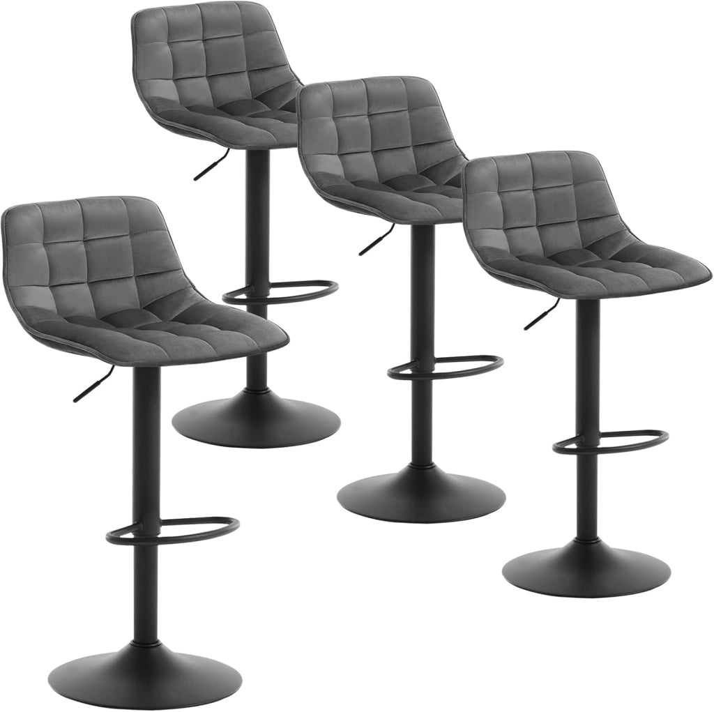 Set di 4 Sgabelli da Bar per Casa Moderni Sgabelli Cucina Girevoli con Poggiapiedi, in Velluto Nero, BH273sz-4