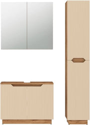 Set di mobili da bagno Lotta, Rovere/cashmere a righe, 3 parti