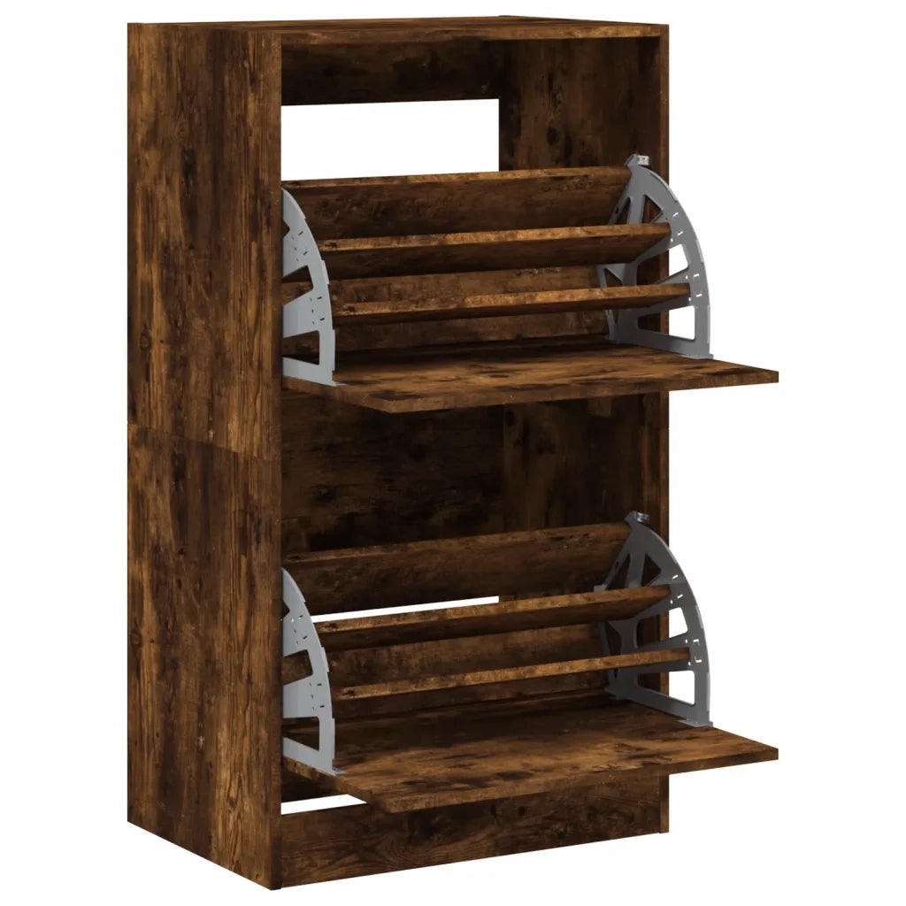 Scarpiera | Mobile per scarpe con 2 Cassetti Ribaltabili Rovere Fumo 60x42x180 cm