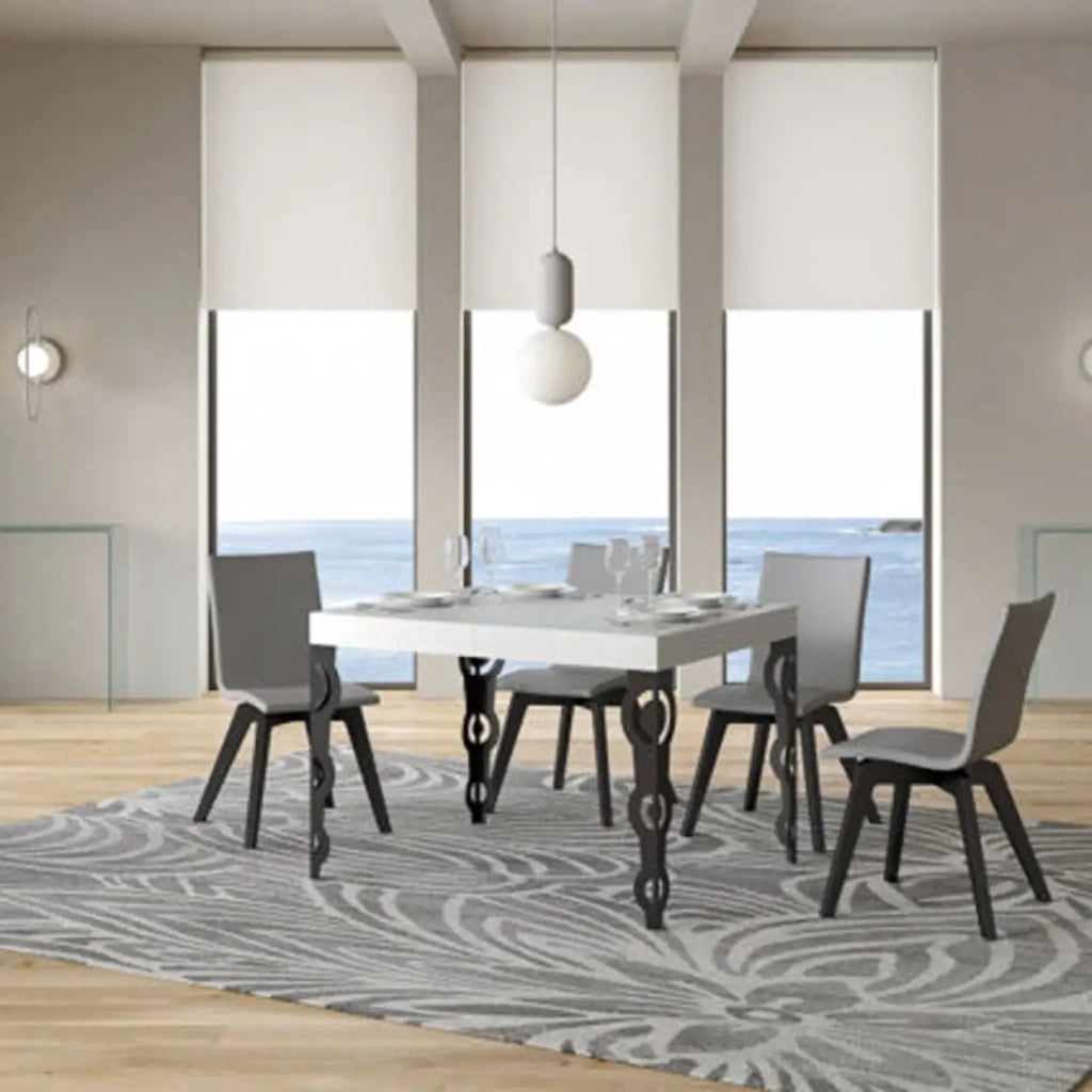 Tavolo allungabile 110/194x70 cm Karamay colore bianco frassino gambe antracite