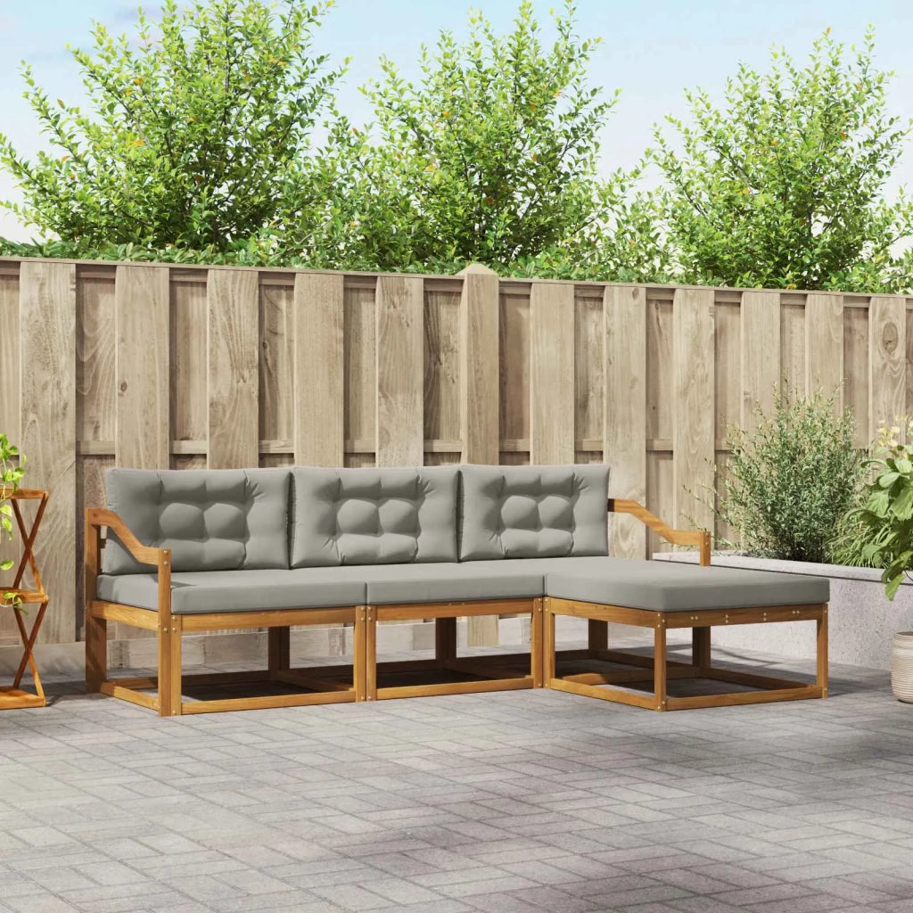 Set di divani da esterno 4 pcs Grigio Naturale e Chiaro