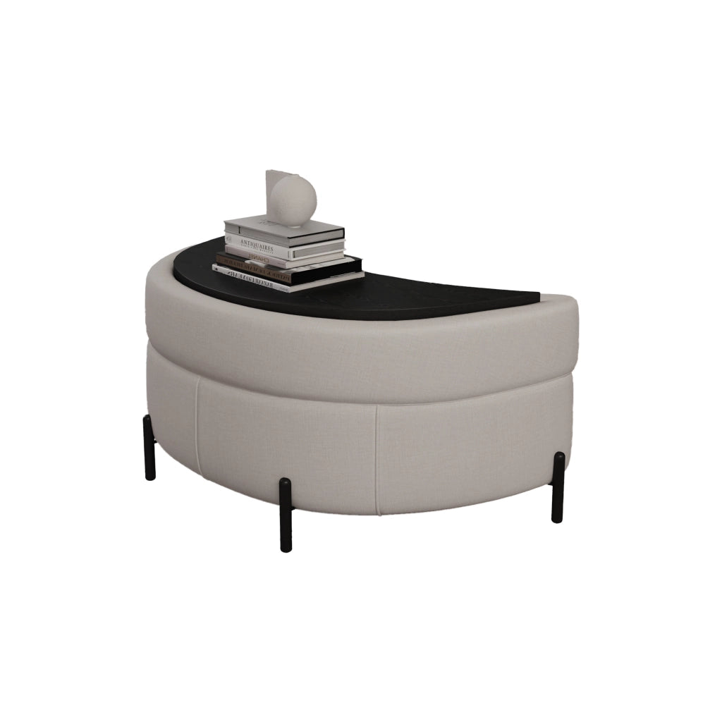 Pouf Poggiapiedi con Vassoio ¨C MINIMAL ¨C Tessuto Chenille, Beige