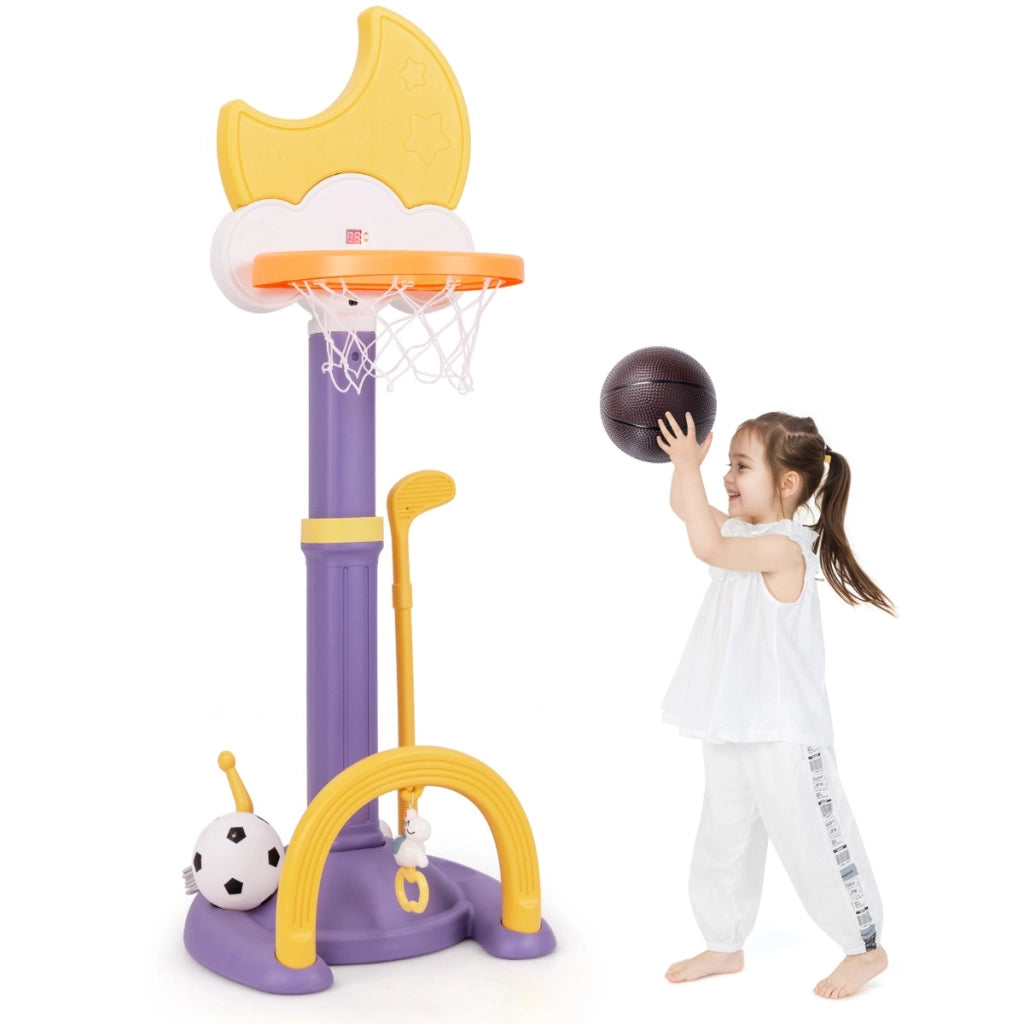 Canestro da basket per bambini regolabile con basket calcio golf, Centro di attivit¨¤ sportiva per interno ed esterno Giallo