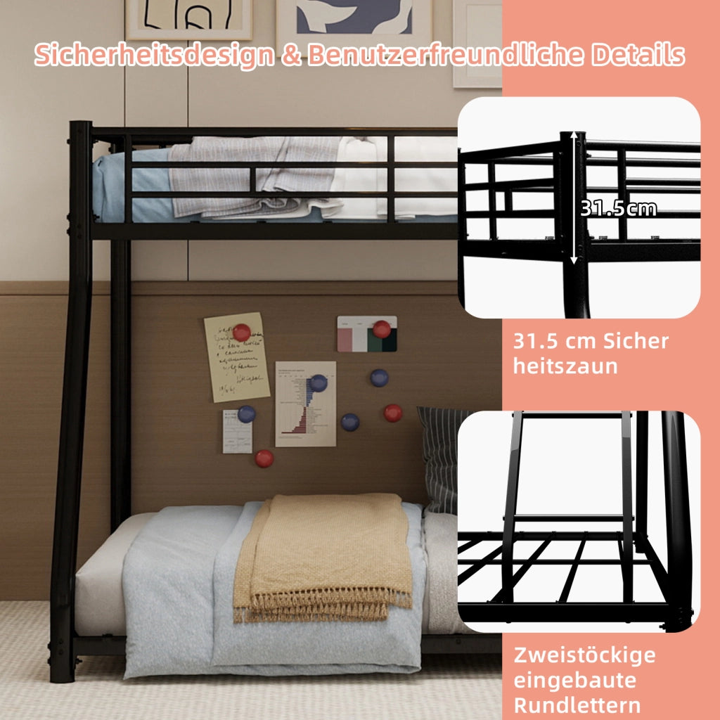 Letto a castello 90 × 190 cm et 140 × 190 cm con scala, parapetti alti, senza materasso, in metallo nero