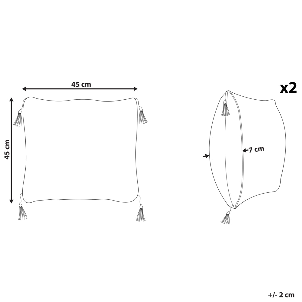Set di 2 cuscini motivo geometrico nappe 45 x 45 cm bianco e nero