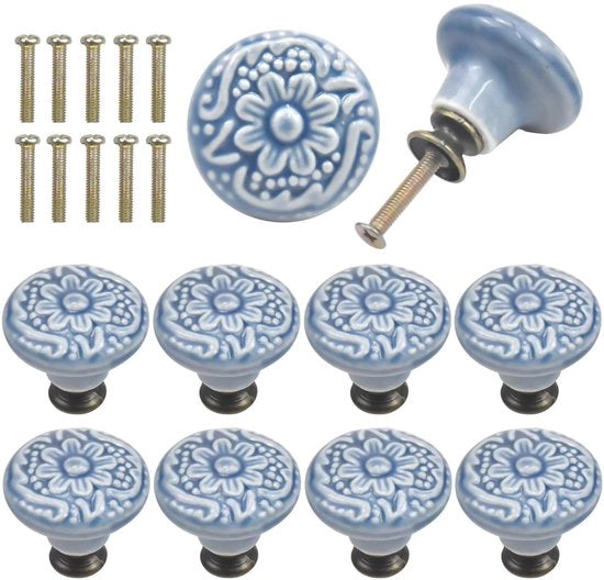 Pomelli di caricamento 10 pezzi - Maniglie vintage per cassetti - Ceramica - Maniglie rotonde - Diametro 34 mm - Inclusi viti