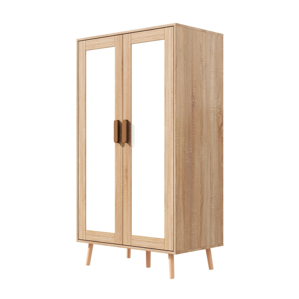 Armadio per bambini, a due ante con asta appendiabiti, 80 x 46 x 141,5 cm, bianco e color legno