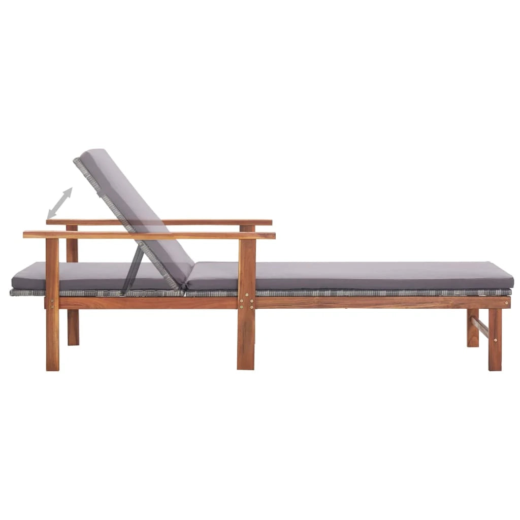 Sedia a sdraio lettino prendisole letto da giardino mobili da giardino mobili da esterno e cuscino resina intrecciata e legno di acacia grigio 02_0012770