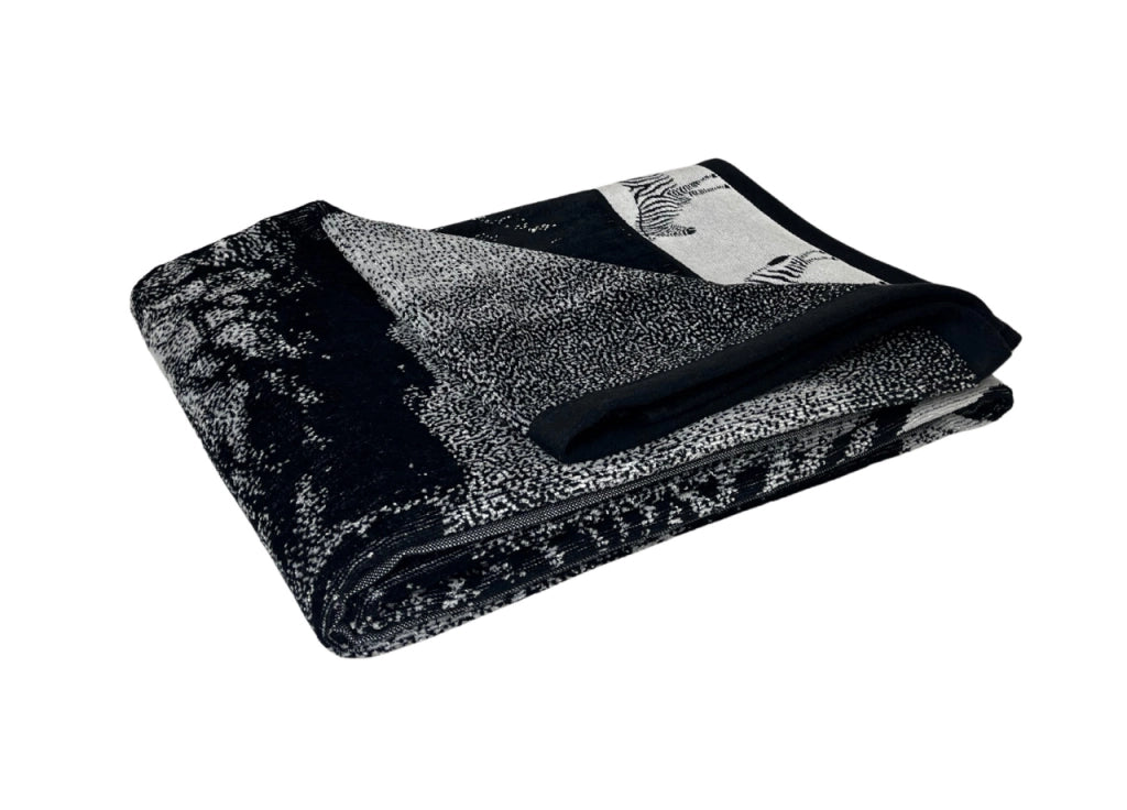 Telo Mare Jacquard Spugna Asciugamano Spiaggia Disegno Zebra Sunset KR - Telo Mare - Black-White
