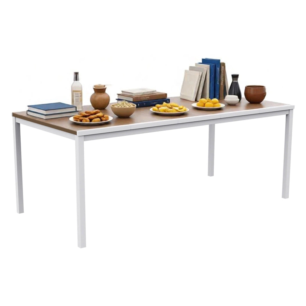 Tavolo da esterno Sarnia, Base per picnic, Piano da pranzo da giardino, Banco outdoor multiuso, 200x95 h75 cm, Rovere e Bianco