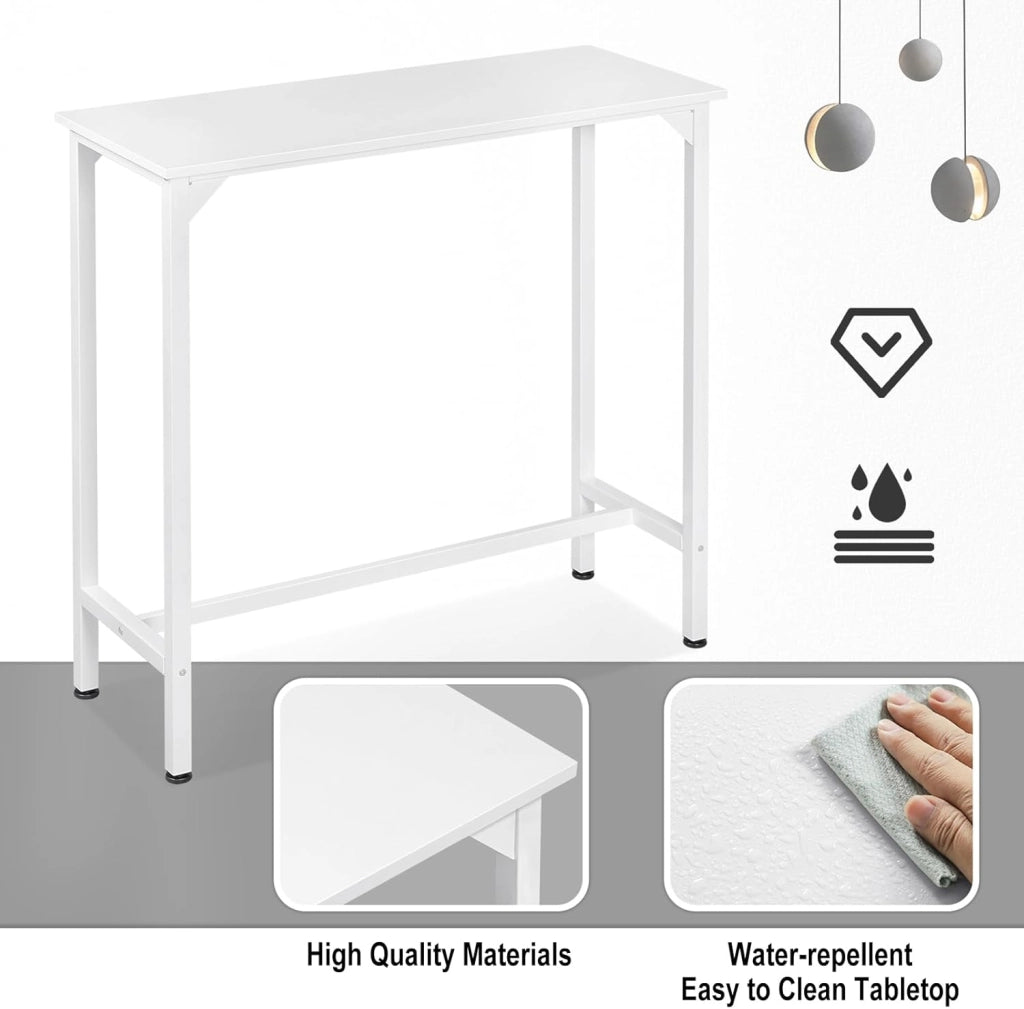 Tavolo da Bar Salvaspazio, Tavolo Alto da Cucina Stretto, bancone bar in Legno & Metallo per Home Bar Cucina, 100 x 40 x 100 cm, Bianco