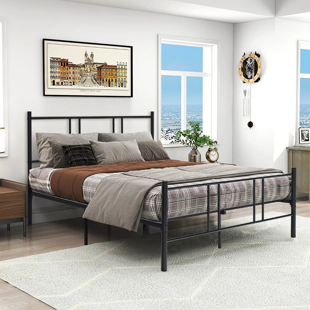 Struttura letto a piattaforma moderna con testiera pediera doghe in acciaio, Struttura letto silenziosa 160x200cm-Letti e strutture