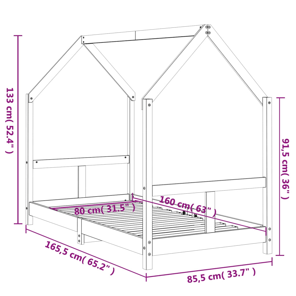 Giroletto per Bambini-Struttura Letto Bambini Bianco 80x160cm in Legno Massello di Pino 193202