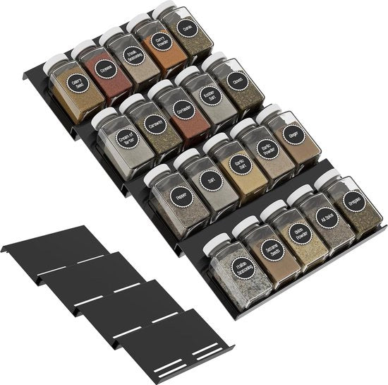 Organizzatore di spezie per cucina a 4 livelli con 4 contenitori per lavello (nero) con spazio sufficiente