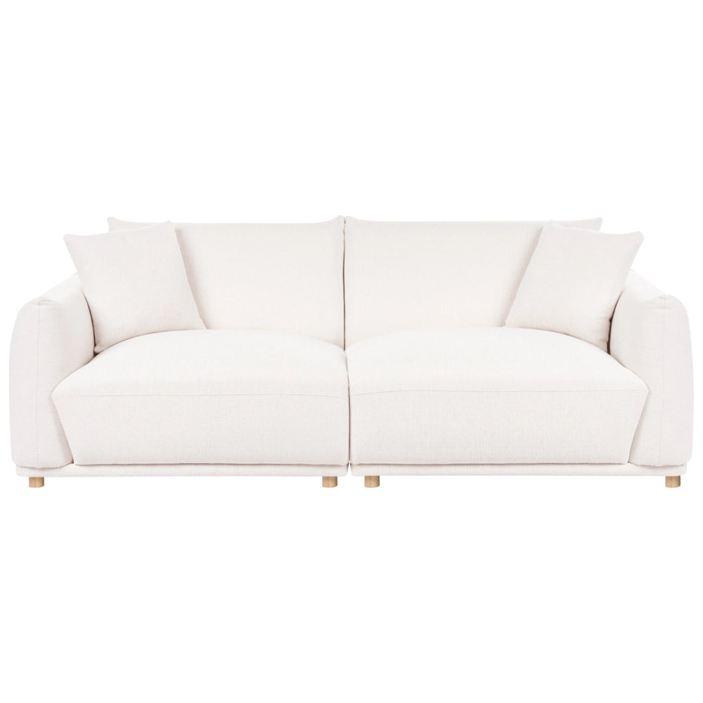 Divano a 3 posti in tessuto con cuscini decorativi gambe in legno bianco sporco divano moderno per soggiorno