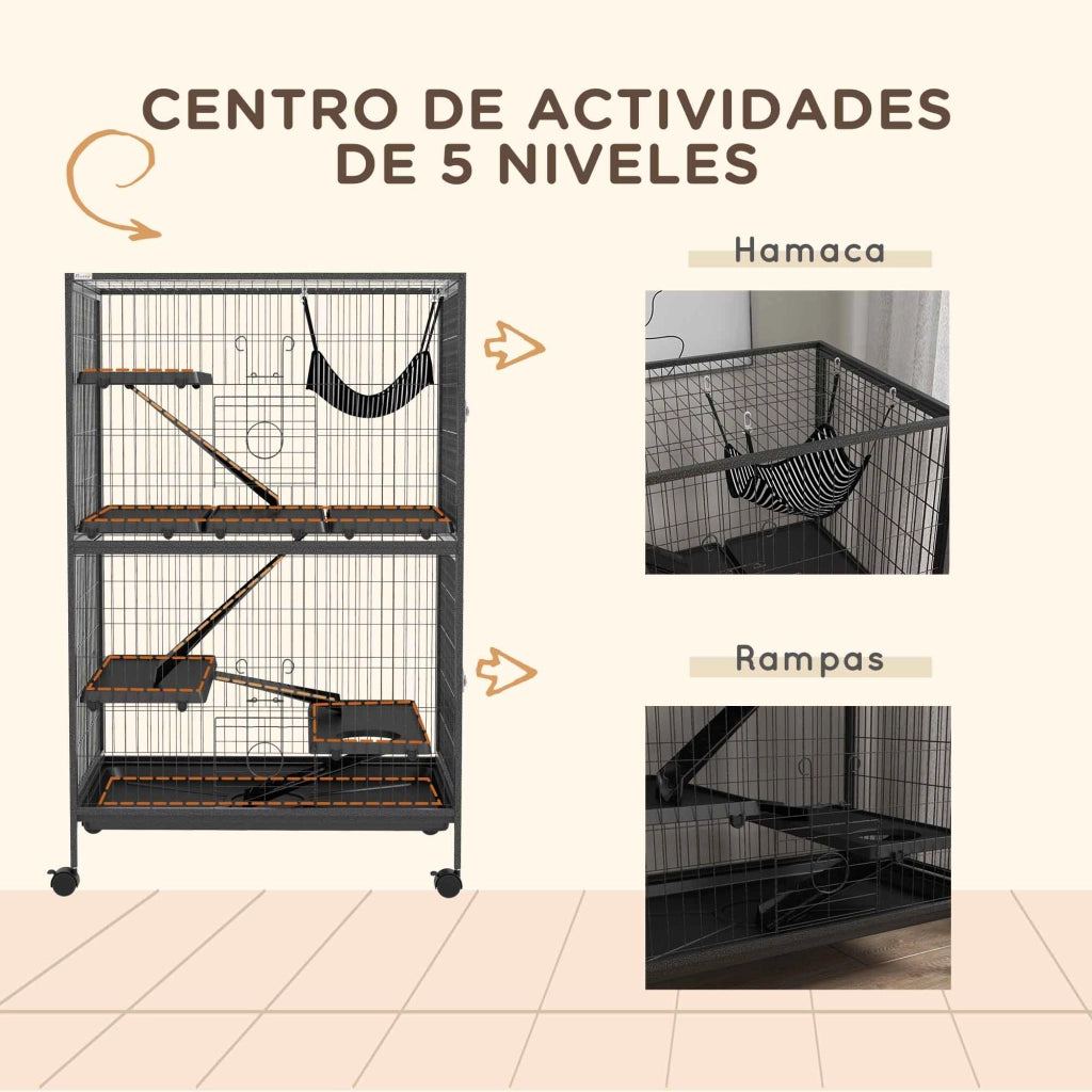 Gabbia per Animali Domestici con Ruote ¨C zephmum ¨C Grigio 80x52x128 cm