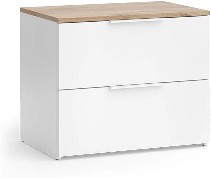 Cassettiera Wido, Bianco/Sonoma, 60 x 50 cm con 2 cassetti, per riporre abiti e oggetti di uso quotidiano