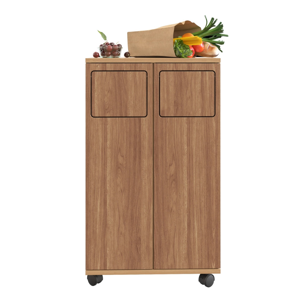 Armadio raccolta rifiuti a 2 scomparti con ruote, effetto rovere, 46,7 x 35 x 80 cm
