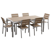 Set da Giardino 6 Sedie Tavolo Rettangolare Marroni in Legno e Alluminio Anodizzato